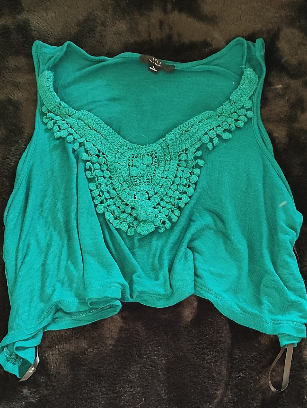 iris Teal Crochet-Front Sleeveless Tank